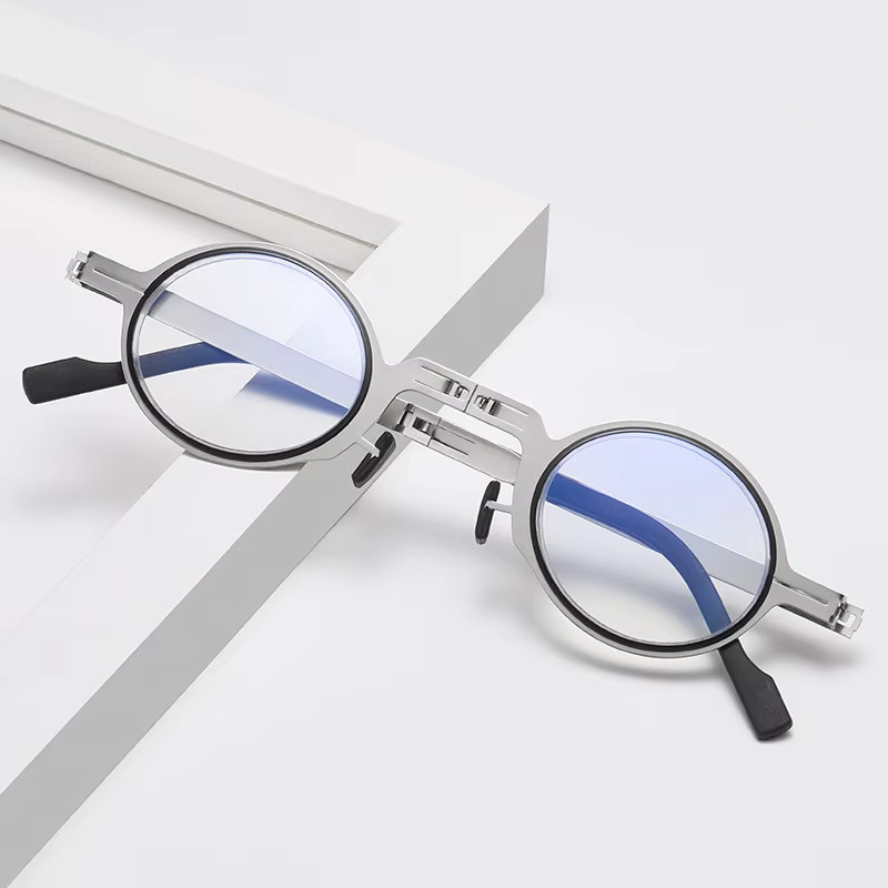 Lesebrille für Herren, runder Rahmen, Vollrand, Metall, faltbar, Anti-Blaulicht - Bild 3