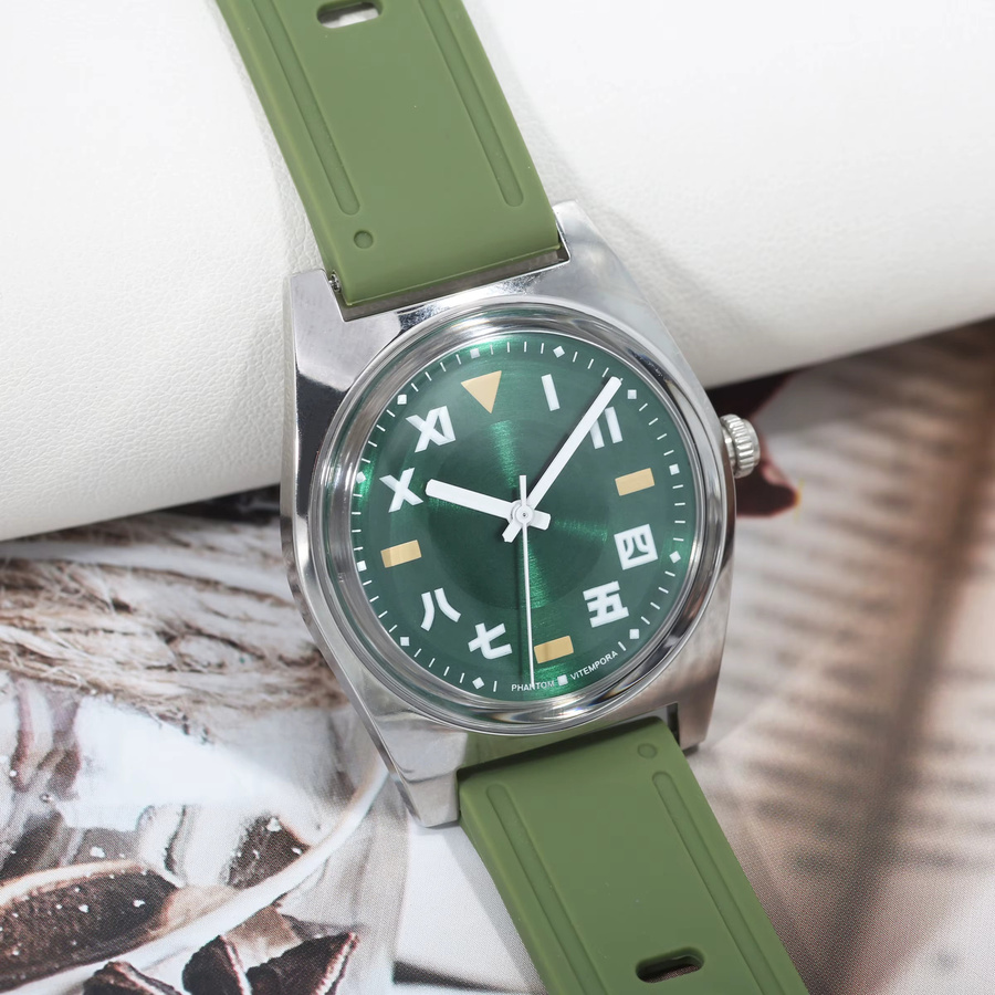 HEIMDALLR Armbanduhr, Handaufzug, Edelstahl, Silber, Grün, Silikon, 36 mm, Herren - Bild 3