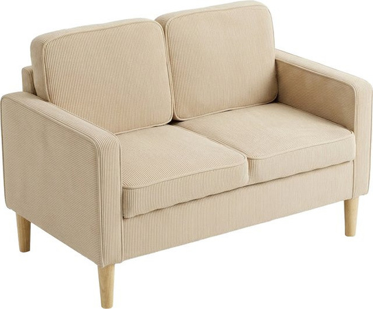 HOMCOM 2 Sitzer Sofa aus Cord mit Massivholzfüßen und 2 Wurfkissen, modernes Polstersofa mit Stauraum für Wohnzimmer und Schlafzimmer, Beige, B/T/H: 117 x 63 x 79 cm