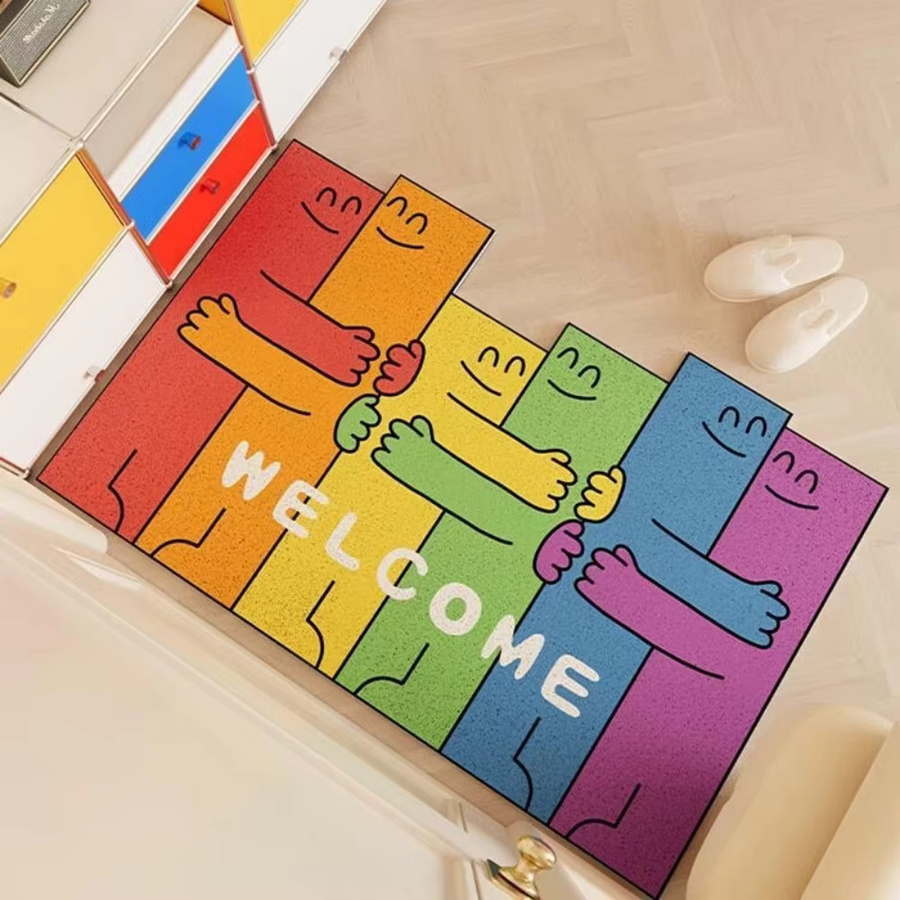 VIKAMA Bunte Fußmatte mit Regenbogen-Motiv, rutschfeste und wasserdichte Matte in Multicolour für Badezimmer, Schlafzimmer oder Wohnzimmer - Bild 1