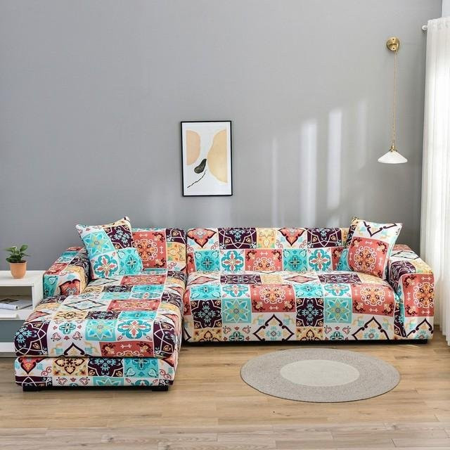Housmife Elastischer Sofabezug für Ecksofas mit Grafikmuster, Mehrfarbig, Breite: 145-185 cm - Bild 1