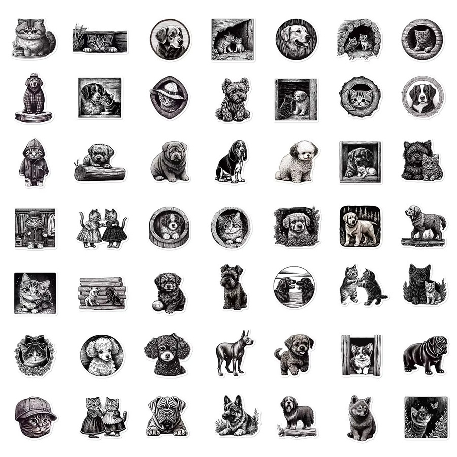 50-teiliges Set wasserfeste Tieraufkleber in Schwarz-Weiß für DIY-Dekoration von Notizbüchern von AnimeWorlds Store - Bild 3