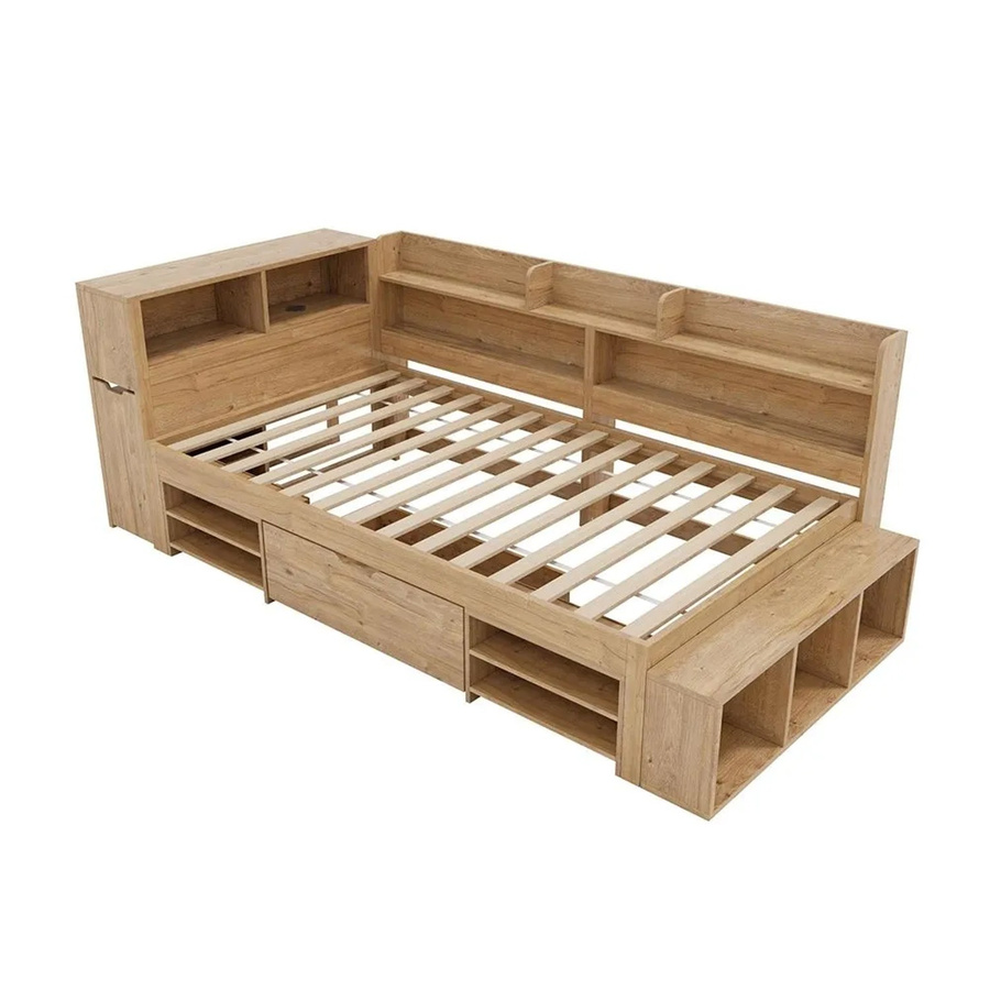 KOMHTOM Kinderbett aus Massivholz mit Stauraum und Schubladen, Farbe Natur, B/H: 90 x 200 cm - Bild 2