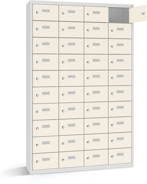rotstahl Wertfachschrank mit 40 Fächern und Scharniertüren in Weiß, B/T/H: 115 x 30 x 180 cm - Bild 1