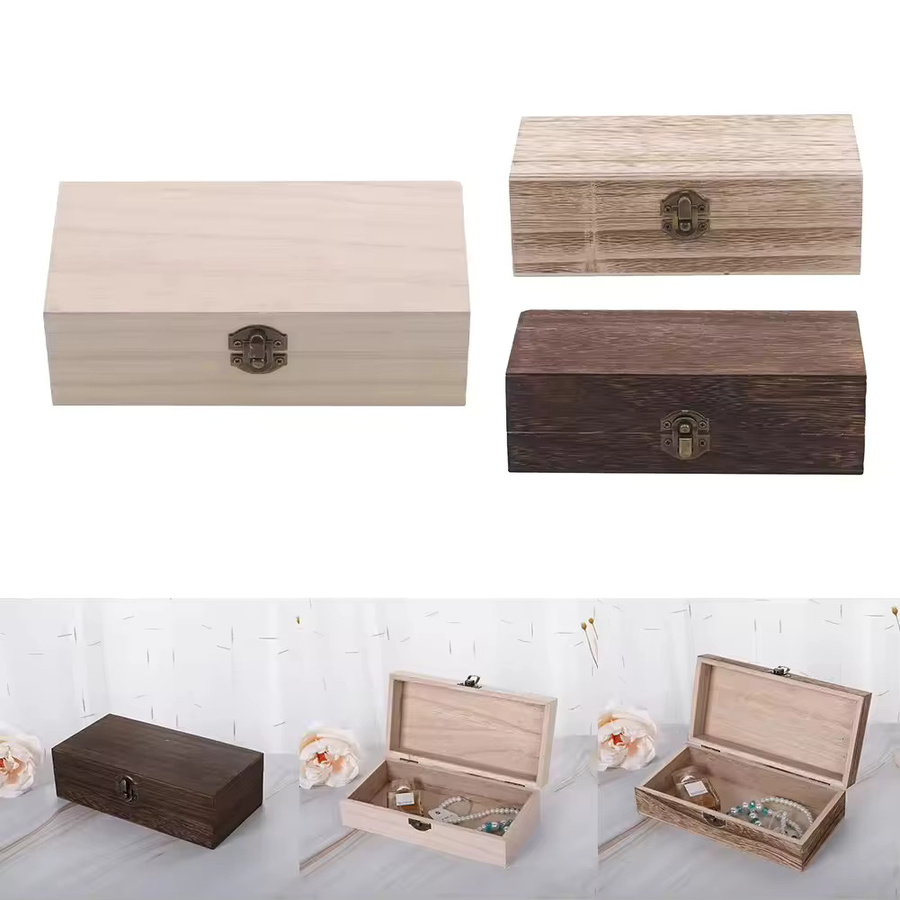 Retro rechteckige Holz-Aufbewahrungsbox als Clamshell-Desktop-Organizer und Schmuckbox in Beige und Braun, B/T/H: 10,0 x 6,0 x 0,0 cm - Bild 4