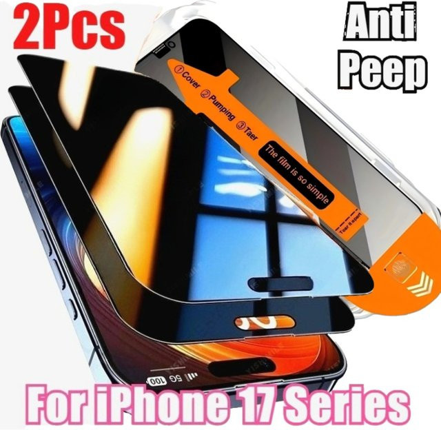 2er Set DIXSG Anti Spy Displayschutzfolie für iPhone 17 16 15 14 13 12 11 Pro Max Plus XR XS in Transparent mit staubfreier Installation - Bild 1