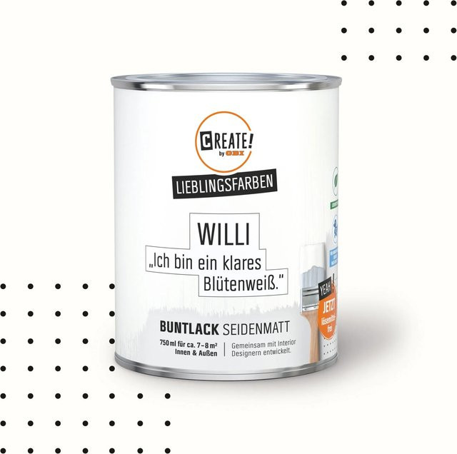 CREATE! by OBI Buntlack Lieblingsfarbe Willi Blütenweiß Seidenmatt 0,75 l - Bild 1