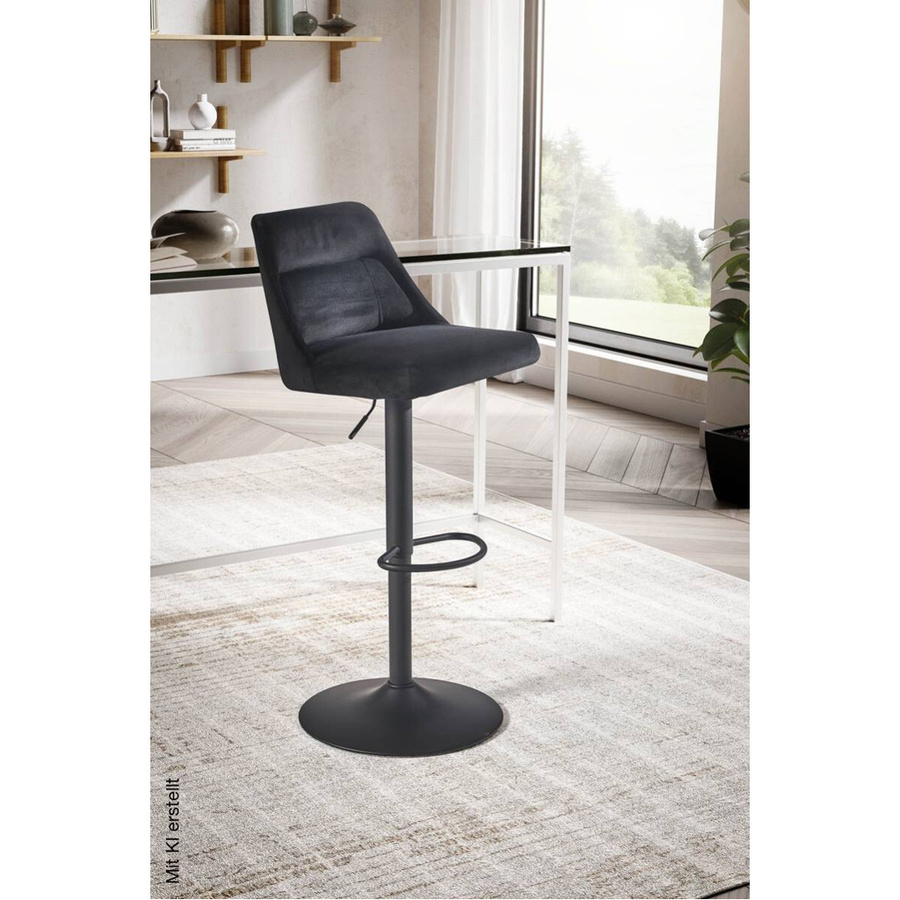 Wohnling Barhocker aus Samt in Schwarz mit 360 Grad Drehbarkeit, B/H/T: 45 x 106 x 51 cm - Bild 3