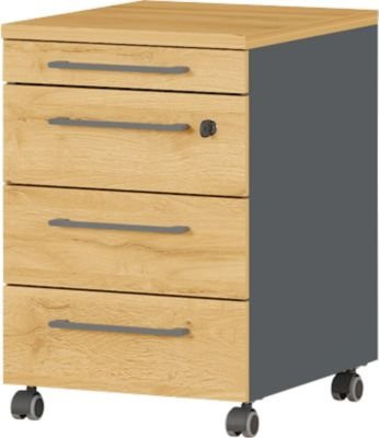 Rollcontainer Agenda Home mit 3 Schubladen und Utensilienauszug, Graphit/Eiche, B: 42,0 cm, T: 49,0 cm, H: 61,0 cm