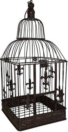 Nostalgischer Deko Vogelkäfig Lilie im Landhausstil, braune Voliere aus Metall mit floralem Design, H x B x T: 60,0 x 22,5 x 22,5 cm