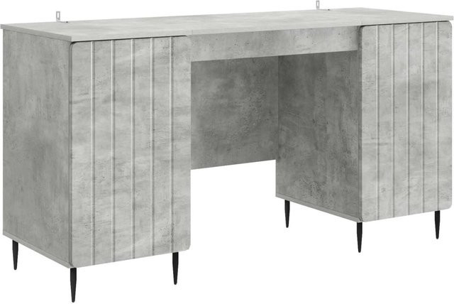 vidaXL Schreibtisch mit Tür in Betongrau, minimalistisches Design aus MDF und Metall, B: 142,5 cm, T: 50 cm, H: 75 cm - Bild 1