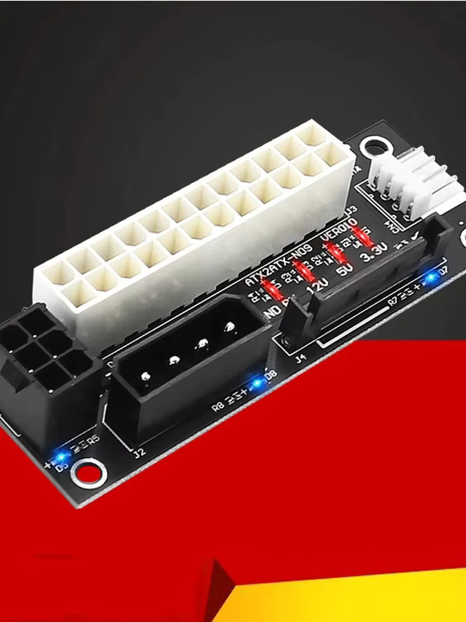 REM.AI Adapter Dual PSU Netzteil Board Sync Extender Kabel Add2psu ATX 24Pin zu Molex 4Pin/SATA/6Pin in Schwarz - Bild 1