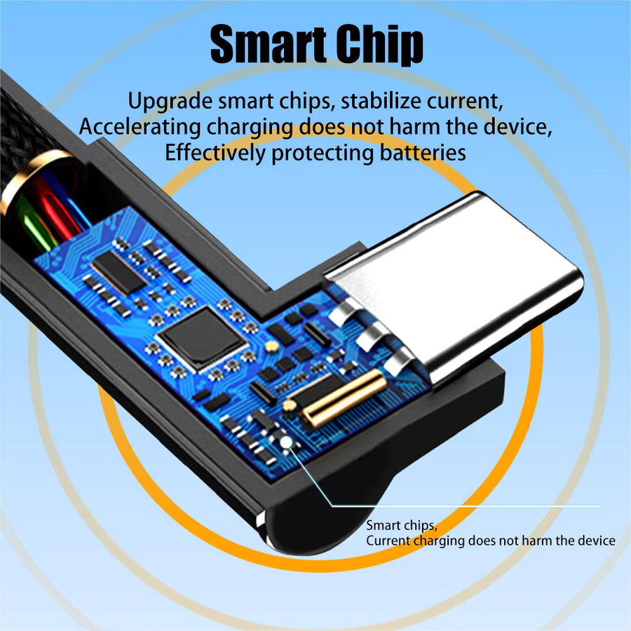 Lann USB-C Datenkabel mit 6A Schnellladung und Ellenbogen-Stecker, Schwarz, Länge: 3 m - Bild 3