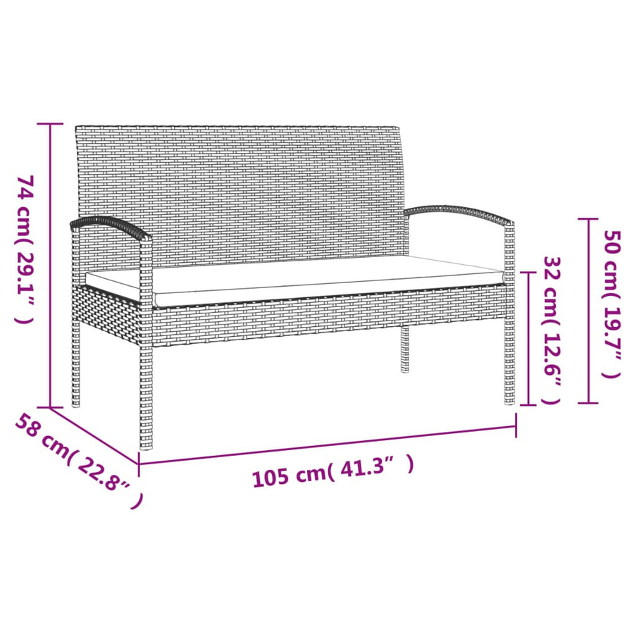 Vidaxl Gartenbank aus Polyrattan mit Kissen in Schwarz, Breite: 105 cm - Bild 2