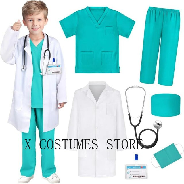 Kinder Arzt Cosplay Krankenschwester Kostüm, Arzt Anzug, Blau, 110cm - Bild 1