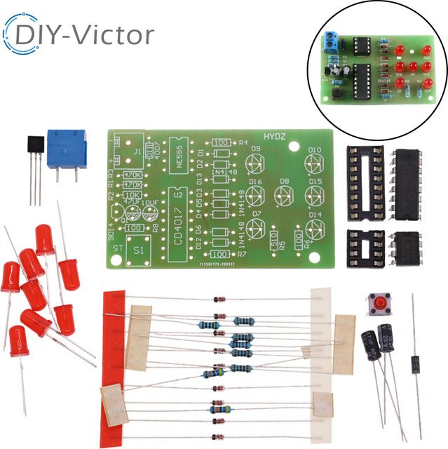 Elektronisches DIY-Kit für einen LED-Würfel mit NE555 und CD4017 Modul sowie roten 5 mm LEDs - Bild 1