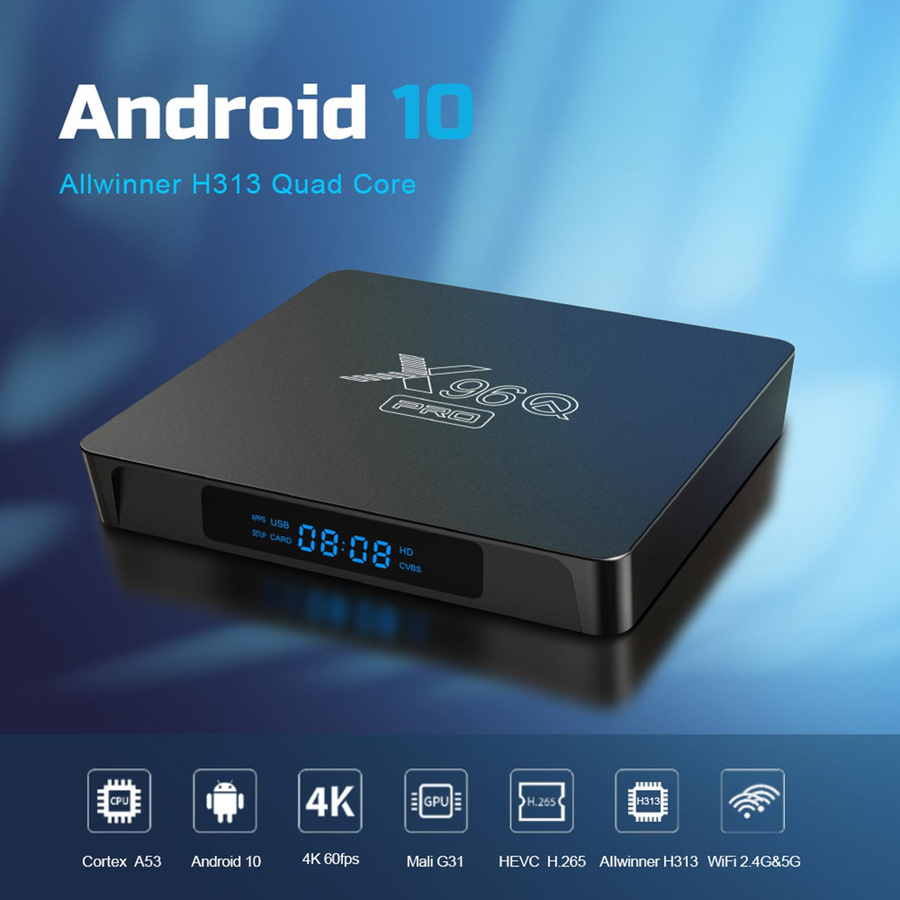 Honor Electronics X96Q PRO Smart TV Box Android 10.0 Media Streamer mit 4K UHD, Allwinner H313 Quad-Core, 2,4G und 5G WLAN, Schwarz - Bild 2