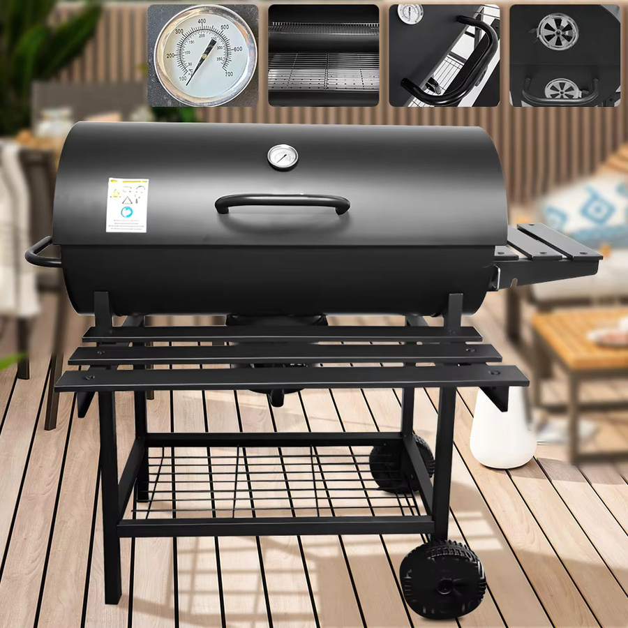 LONENESSL Holzkohlegrill mit Thermometer und Rädern in Schwarz für Camping und Picknick - Bild 2