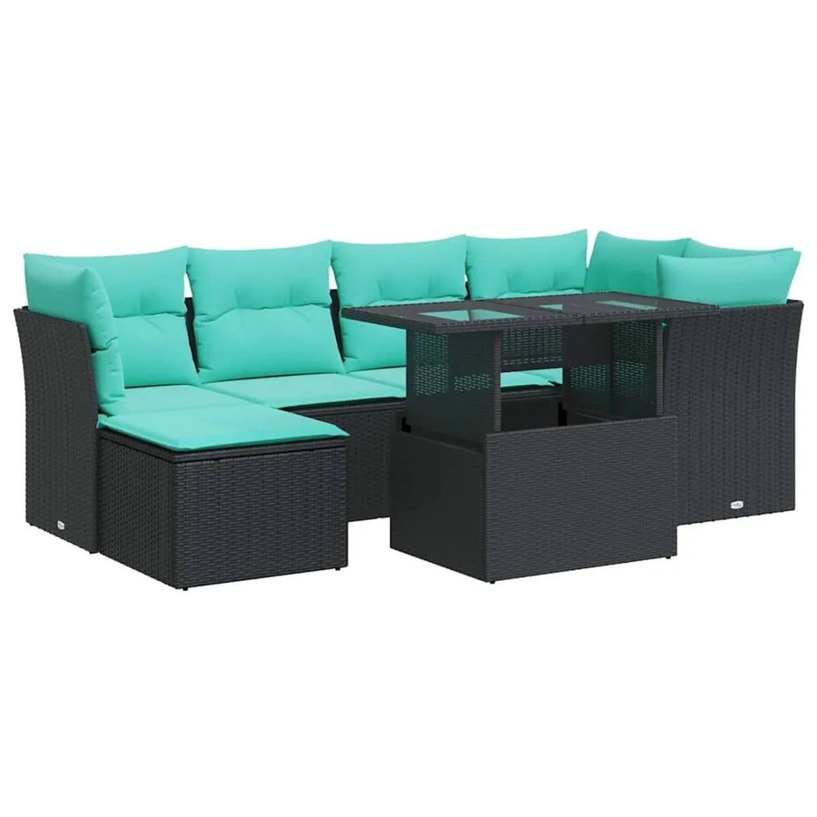 vidaXL 7-teilige Garten-Sofagarnitur aus Poly-Rattan mit Kissen in Schwarz - Bild 2