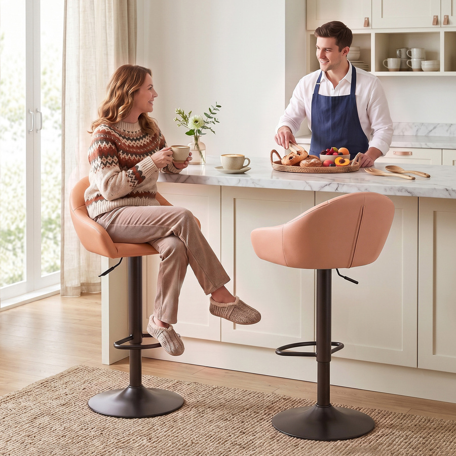 HOMCOM Set 2 Barhocker aus Kunstleder in Braun, höhenverstellbar mit 360 Grad Drehung, Armlehnen und Rückenlehne, moderne Küchenhocker mit Metallbasis - Bild 2