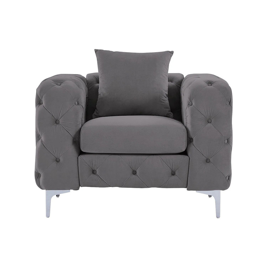 Vente-unique Sessel Edwina Chesterfield mit gerader Rückenlehne und Armlehnen in Anthrazitgrau, Samt, Breite: 106 cm - Bild 2