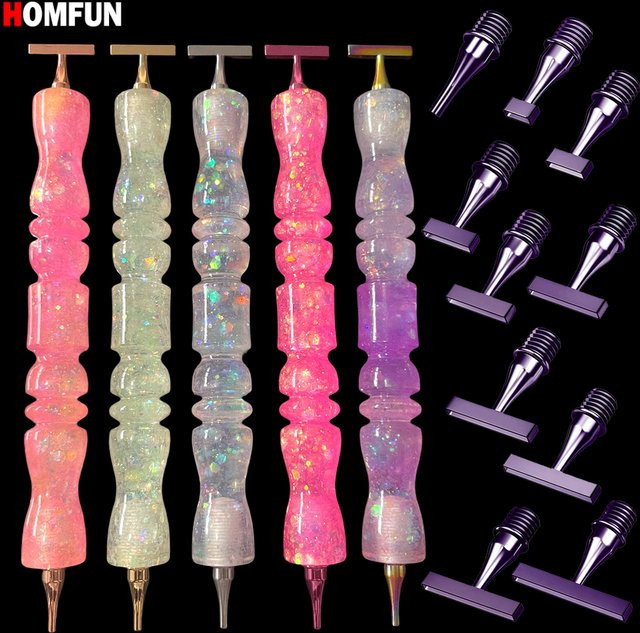 HOMFUN Diamant-Malstift mit Metall-Schraubgewinde und Resin-Spitze in Lila und Multicolour für Diamond Painting Zubehör - Bild 1