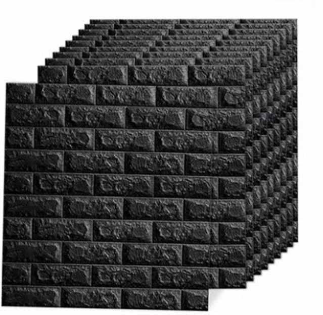 Meterk 3D-Wandaufkleber Tapete aus XPE-Schaumstoff, schwarz, wasserfest und selbstklebend, 10 Stück, B: 35 cm, H: 38 cm - Bild 1