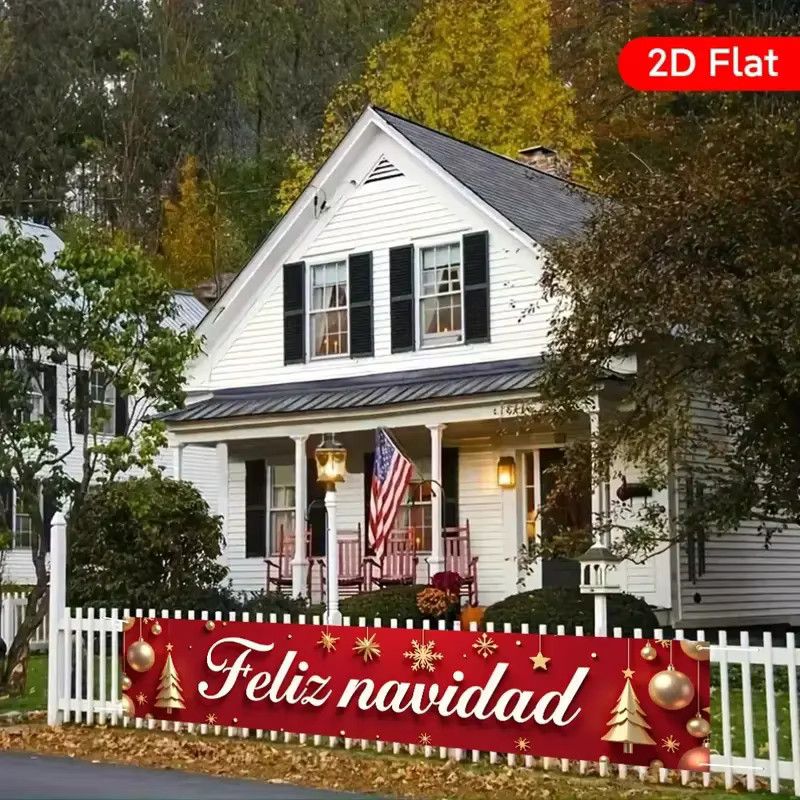 VIKAMA Feliz Navidad Weihnachtsbanner in Rot für Innen- und Außenbereich, rechteckiges Hängebanner zur Weihnachtsdekoration, Breite: 180 cm, Höhe: 40 cm - Bild 4