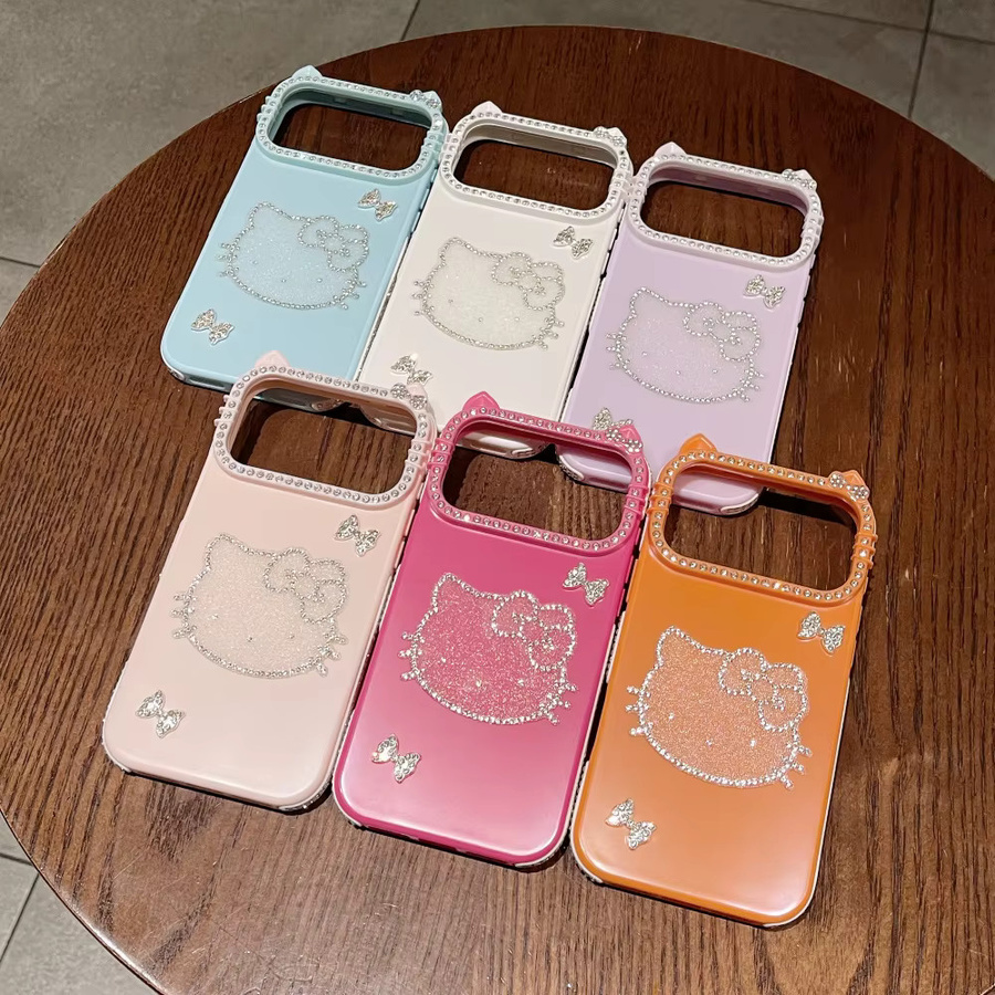 Sanrio Glitzernde Strass Katzenohren Handyhülle für iPhone 17 16 15 14 13 Pro Max in Transparent Purple mit Sternen und Acryl-Design - Bild 2
