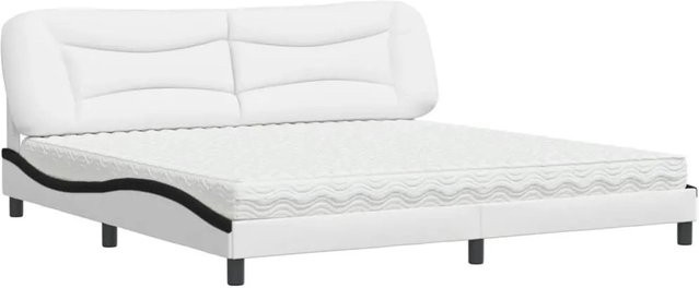vidaXL Bett mit Matratze aus Kunstleder und Strickstoff in Weiß-Schwarz, B/T/H: 200 x 200 x 205 cm - Bild 1
