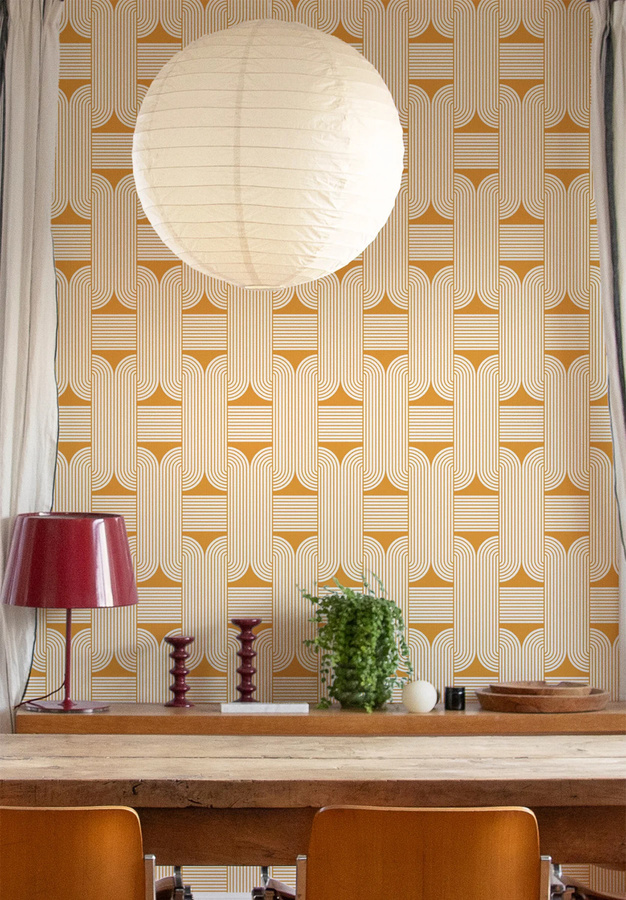 Isidore Leroy Tapete Katea Epice in Orange mit geometrischem Art Deco Design - Bild 1