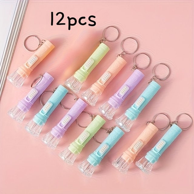 QHSPE 12er Set Mini-LED-Taschenlampen im Macaron-Stil mit Schlüsselring, Mehrfarbig - Bild 1