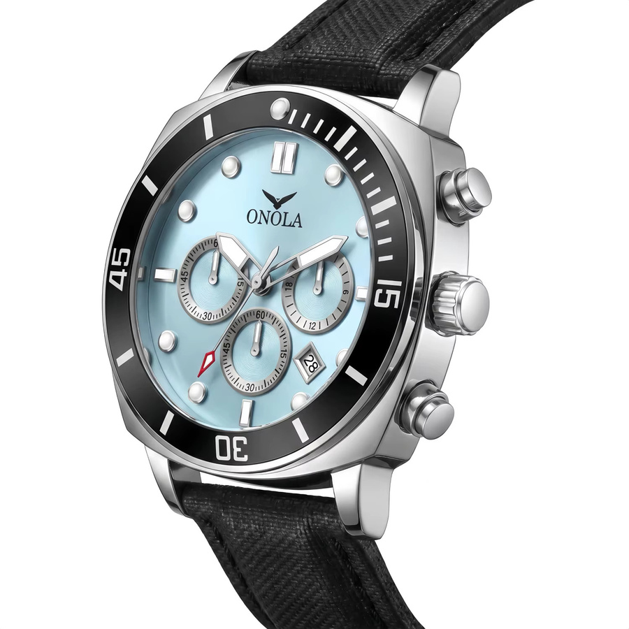 ONOLA Chronograph, Quarz, Blau, Lederarmband, Herren - Bild 2