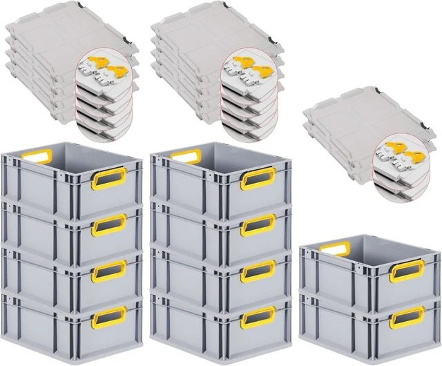 PROREGAL Spar Set 10x Eurobox Nextgen Color mit Scharnierdeckel und Schiebeschnappverschlüssen in Gelb, H x B x T: 17 x 30 x 40 cm - Bild 1