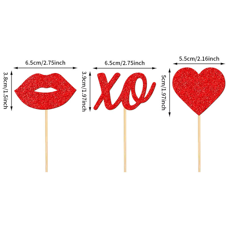 YOMDID 24 Stück Cupcake-Topper zum Valentinstag in Rot mit glitzernden Lippen und Herzen für Hochzeitsduschen und Valentinstags-Dekorationen - Bild 3
