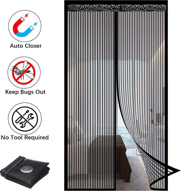 Magnetischer Sichtschutz-Türvorhang von JYMCW in Schwarz, insektensicherer Netz-Türvorhang als magnetisches Dichtungsgerät für Fenster und Türen - Bild 1