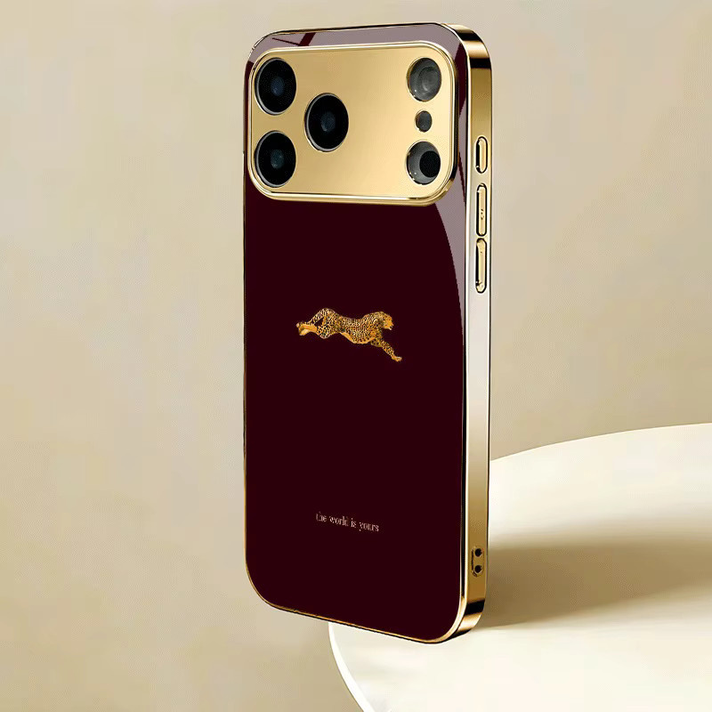 Goldene Handyhülle mit Leopardenmuster und metallischem Glanzlack für iPhone 11 bis iPhone 17 Pro Max und Air Modelle - Bild 2