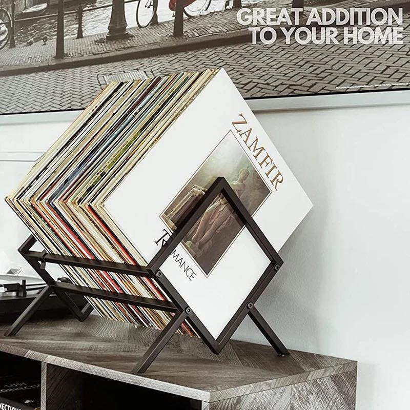 Yiran Furniture Einstufiger Schallplattenspeicher in Mattschwarz für 80 bis 100 LPs, Schallplattenhalter und Regal für CDs, Zeitschriften oder Bücher - Bild 4