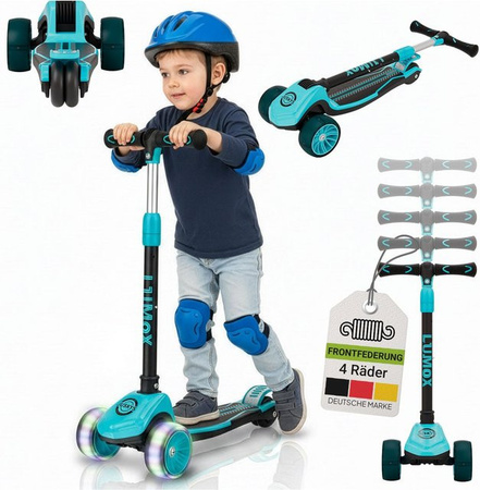 JUSKYS Kinderroller Lumox Blau Dreiradscooter mit LED-Rollen