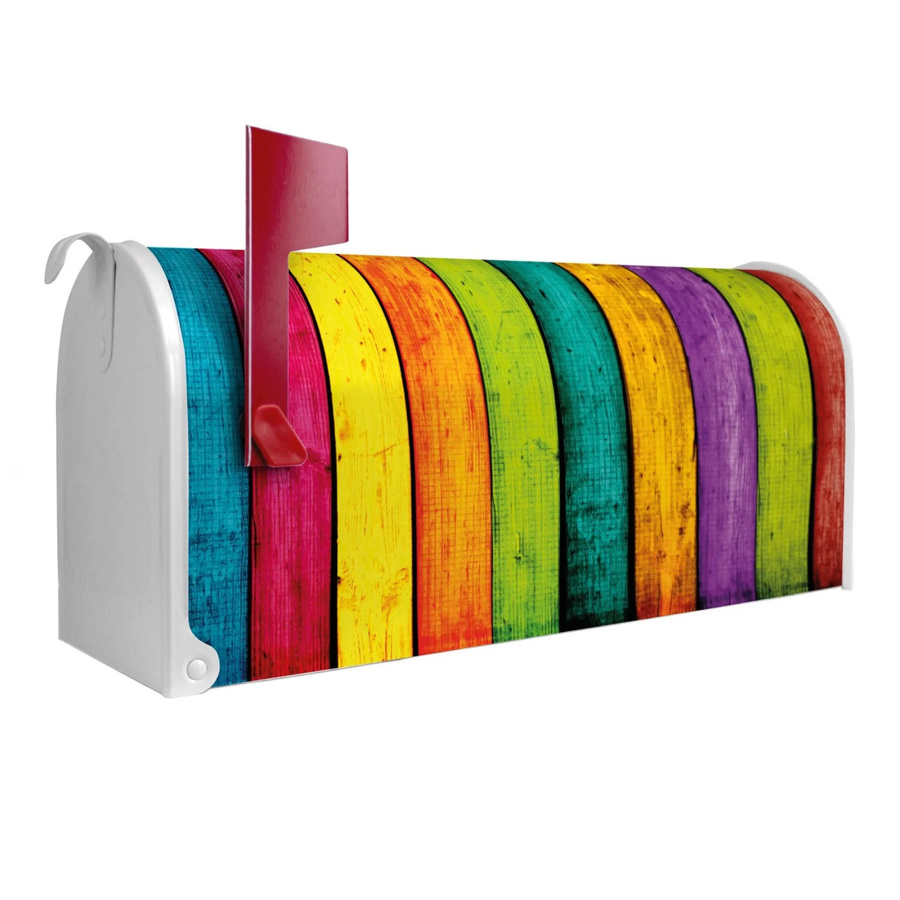 Banjado Amerikanischer Briefkasten Weiß mit buntem Holzlatten-Motiv aus pulverbeschichtetem Stahl, B/H/T: 48 x 22 x 16 cm - Bild 2