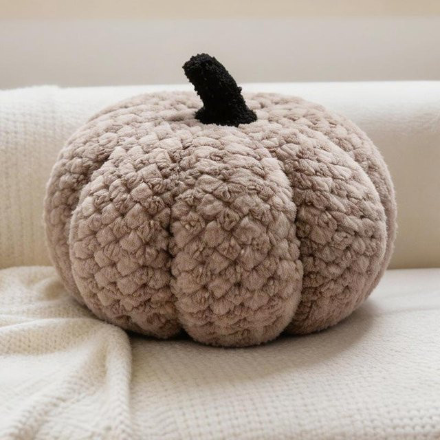 Binchi Fitness Plüschkürbis Kissen in Braun, weiches Kariertes Dekokissen für Sofa und Schlafzimmer, Durchmesser: 20 cm - Bild 1