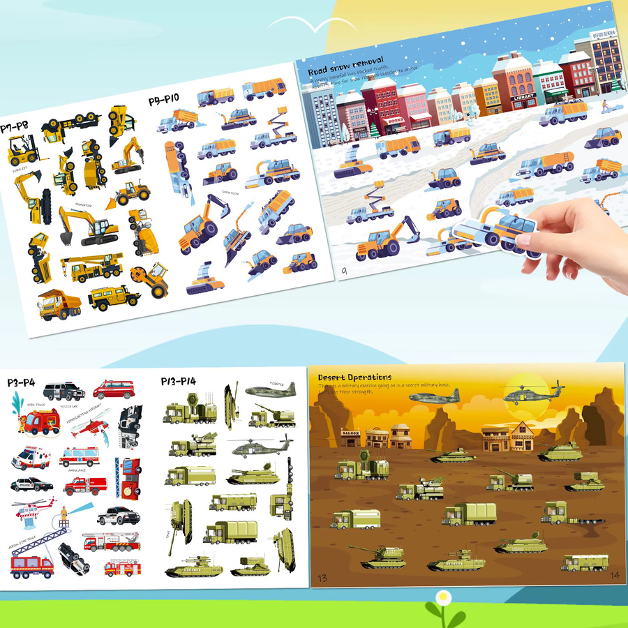 Aufkleberbuch mit Auto-Motiven für Kinder zur frühen Bildung und Konzentration, Mehrfarbig - Bild 3