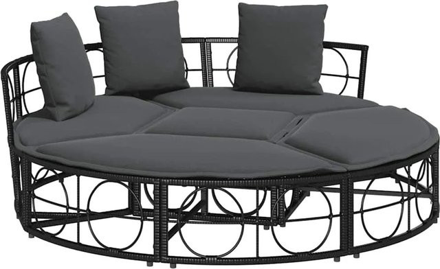 vidaXL Outdoor-Loungebett aus Polyrattan in Schwarz mit Armlehnen und Polsterung - Bild 1