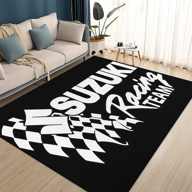 Karpetti 3D Rennwagen Teppich mit Suzuki Logo, rutschfeste Bodenmatte aus Polyester für Wohnzimmer, Schlafzimmer oder Kinderzimmer, B: 70 cm, T: 100 cm, Farbe: Schwarz - Bild 1