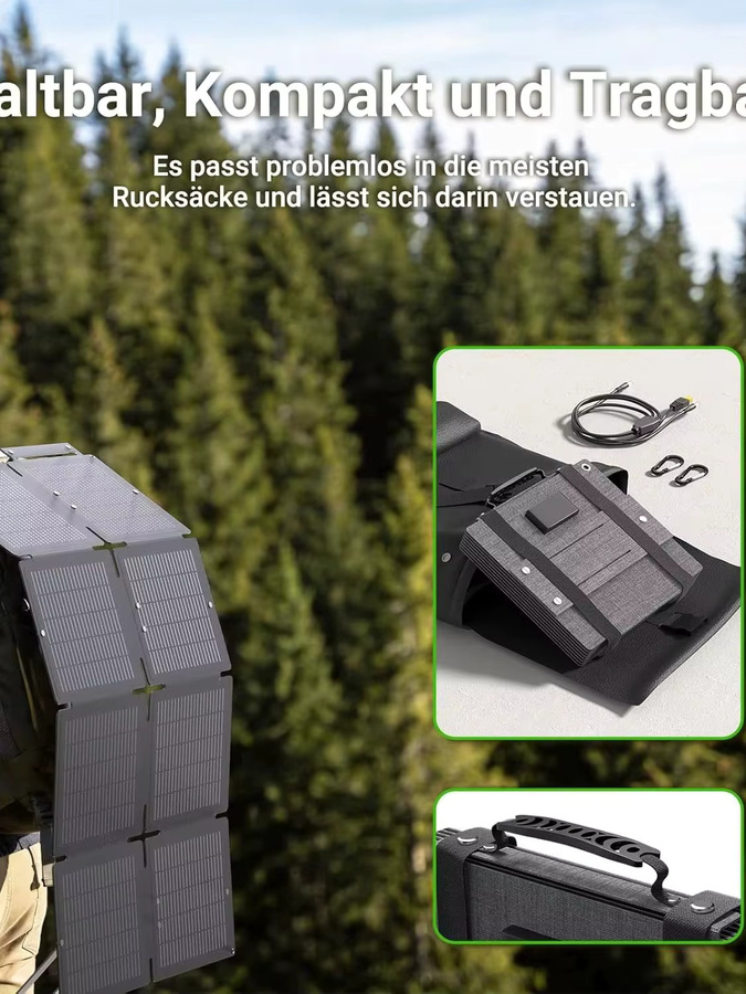 LIONSHEE 60W Mini Solarpanel Tragbares Solarladegerät mit USB-C und IP67 Wasserdichtigkeit für Powerstations und Powerbanks - Bild 7