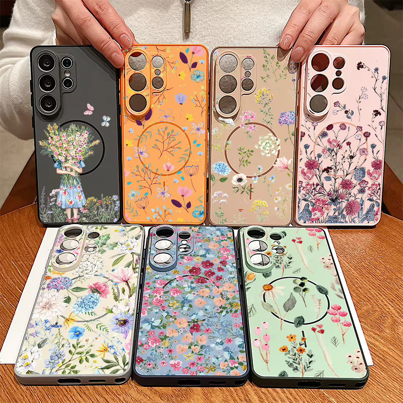 Magnetische Handyhülle mit Blumenmuster für Samsung Galaxy S26 S25 S24 S23 Ultra S25 S24 FE A57 A37 A17 A56 A55 A36 A16 A15 in Pink Multicolour - Bild 2