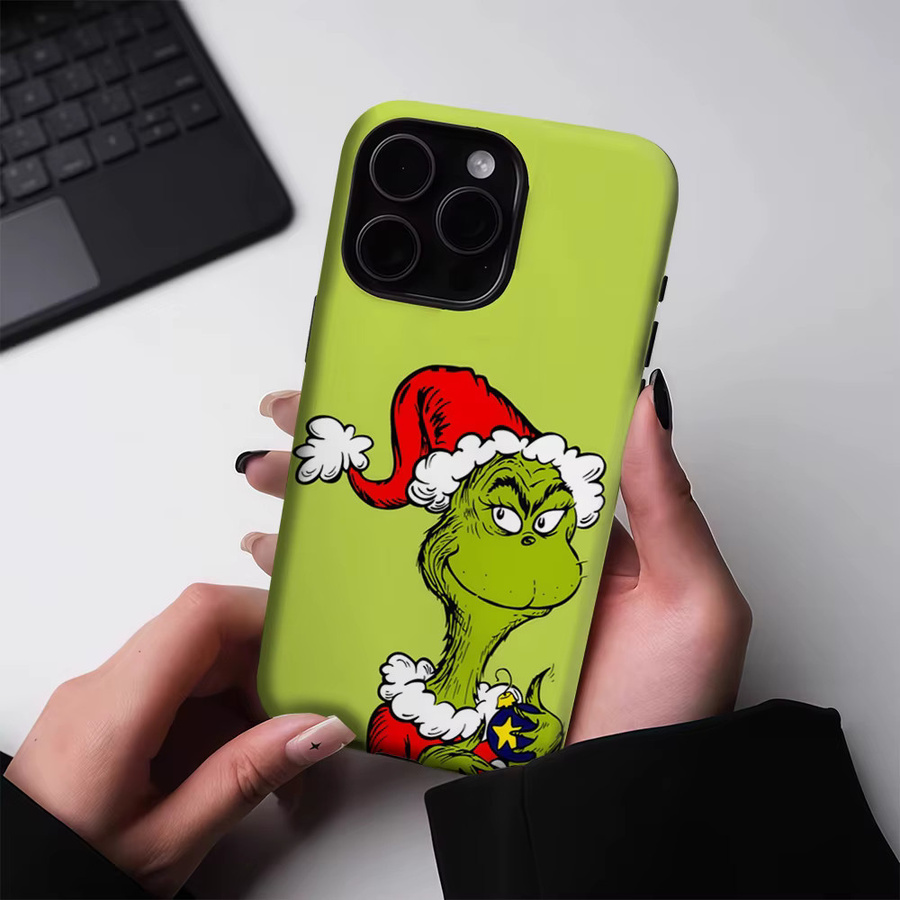 Magnetische iPhone Hülle mit Grinch Weihnachtsdesign für iPhone 17 16 15 14 13 Pro Max Plus, Double-Layer Tough Case, Grün - Bild 2