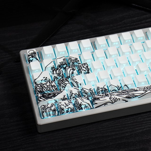 Venit Keys Blue Coral Sea Side Print Tastenkappen in Blau und Weiß, Double Shot Shine Through PBT Tastenkappen im Cherry Profile für mechanische MX-Tastaturen - Bild 1