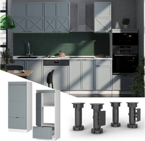 Vicco Mikrowellenschrank Fame-Line Küchenregal in Weiß, Hellblau und Grau mit Schublade, Tür und Soft-Close-Scharnieren, B: 60 cm, H: 153,6 cm, T: 55,03 cm