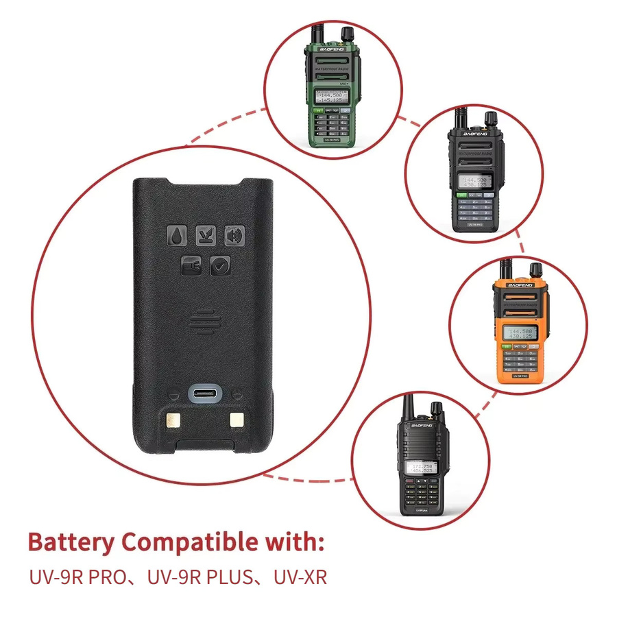BL-9 Plus Li-Ionen-Akku für Baofeng UV-9R Pro und GMRS-9R Walkie Talkie, 7,4 V mit USB-C-Ladefunktion, Schwarz - Bild 4